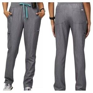 FIGS Women's Large High Waisted Yola Skinny Gray Cargo Scrub Pants